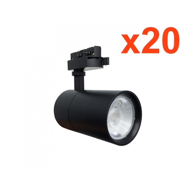 Spot LED sur Rail 30W 80° Compact Monophasé NOIR (Pack de 20)