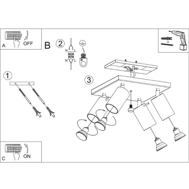 Plafonnier Spot Carré Blanc Orientable pour 4 Ampoules GU10 - Silamp France