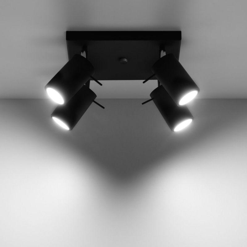 Plafonnier Spot Carré Noir Orientable pour 4 Ampoules GU10