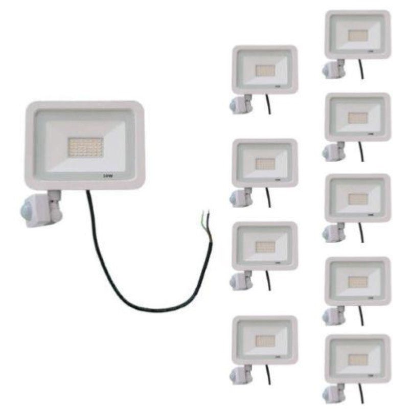 Projecteur LED 30W avec Détecteur de Mouvement Crépusculaire Extra Plat IP65 BLANC (Pack de 10) - Silamp France