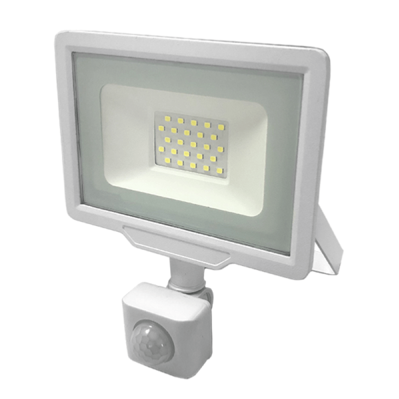 Projecteur LED Extérieur 20W IP65 BLANC avec Détecteur de Mouvement Crépusculaire - Silamp France