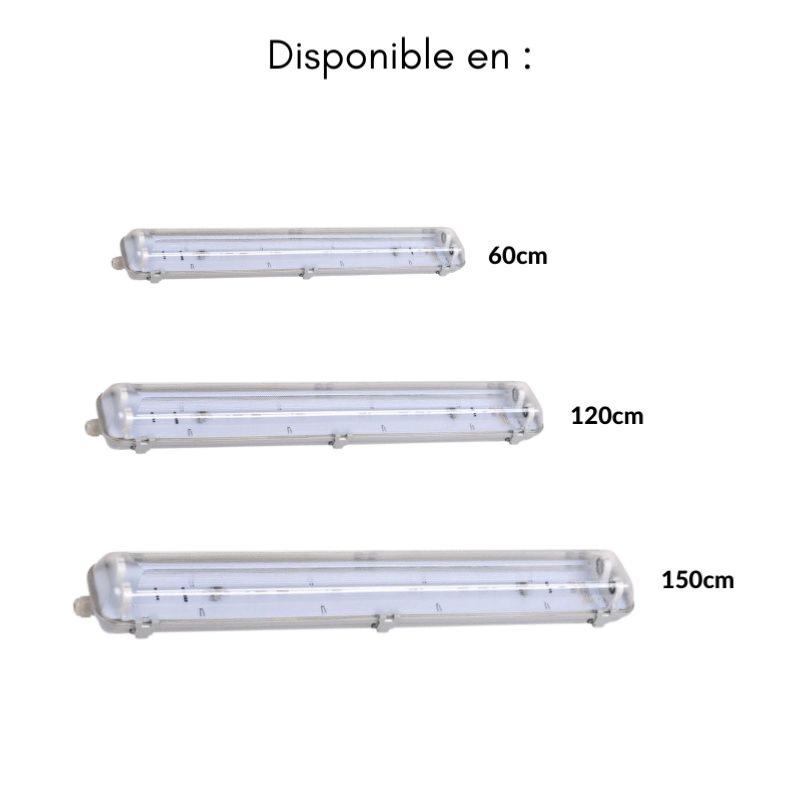Réglette étanche double pour tube LED T8 60cm IP65 (boitier vide)