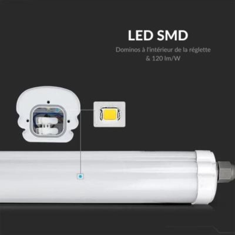 Réglette LED étanche 150cm 48W IP65 120lm/W Interconnectable - Silamp France