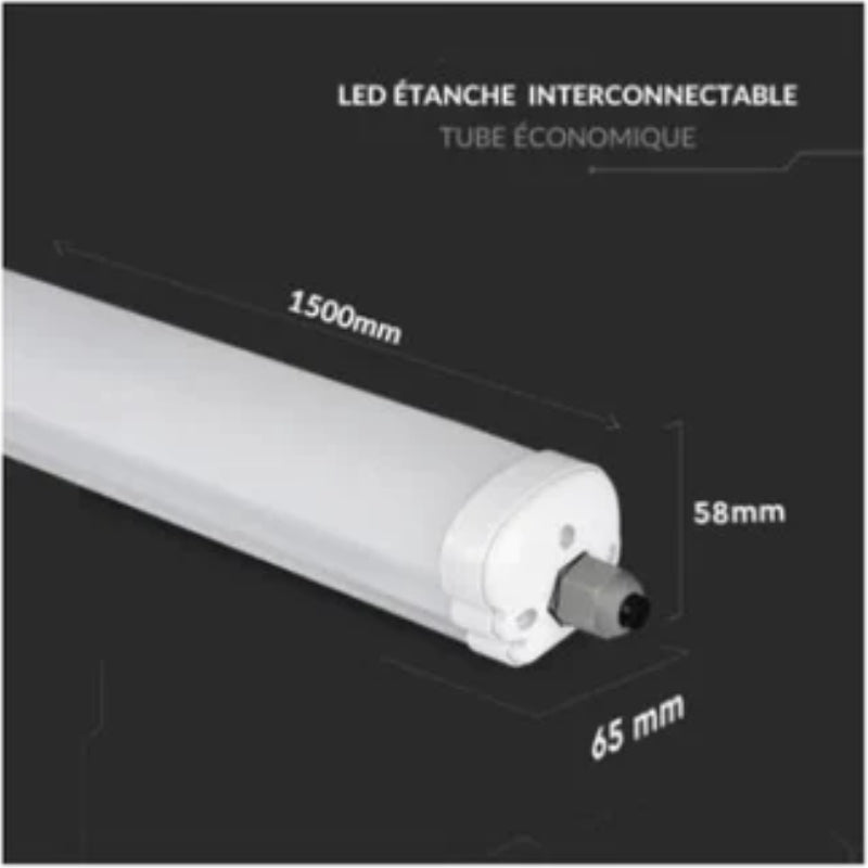 Réglette LED étanche 150cm 48W IP65 120lm/W Interconnectable (Pack de 12) - Silamp France