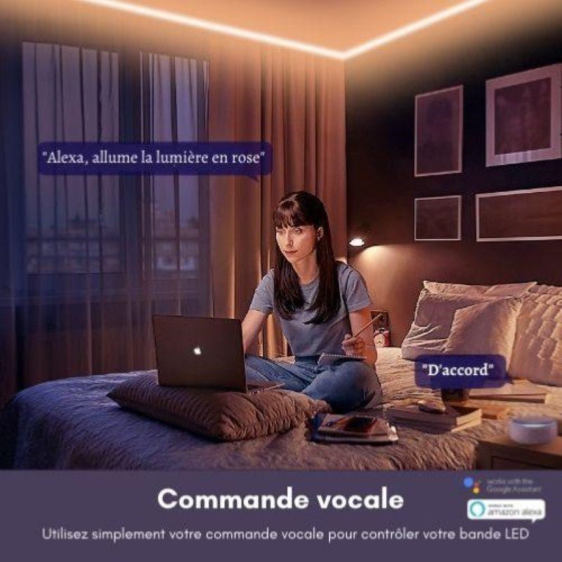 Bande LED RVB USB connectée et intelligente à commandes vocales