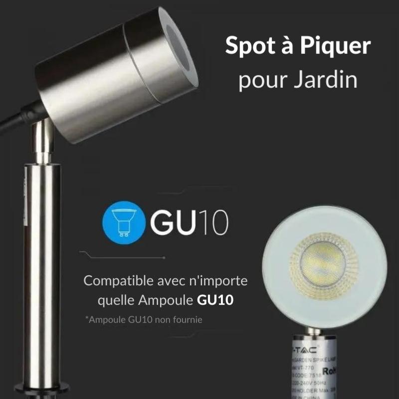 Spot Extérieur à Piquer Acier Inoxydable IP44 pour Ampoule GU10 - Silamp France