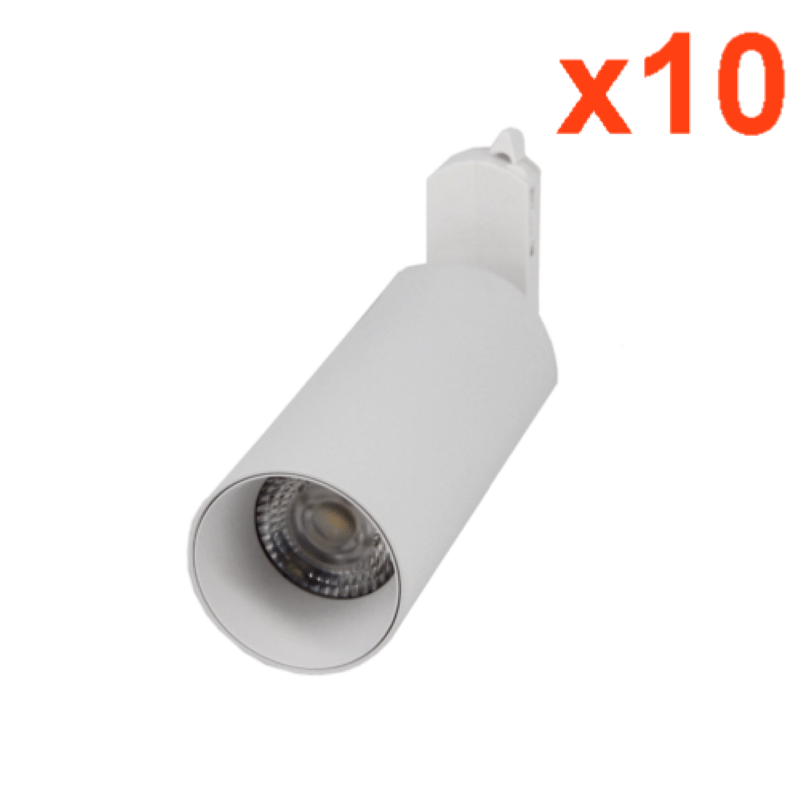 Spot LED sur Rail 18W 38° Monophasé BLANC (Pack de 10) - Silamp France