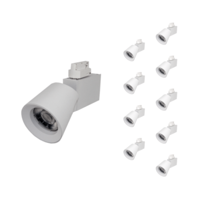 Spot LED sur Rail 25W 38° Monophasé BLANC (Pack de 10) - Silamp France