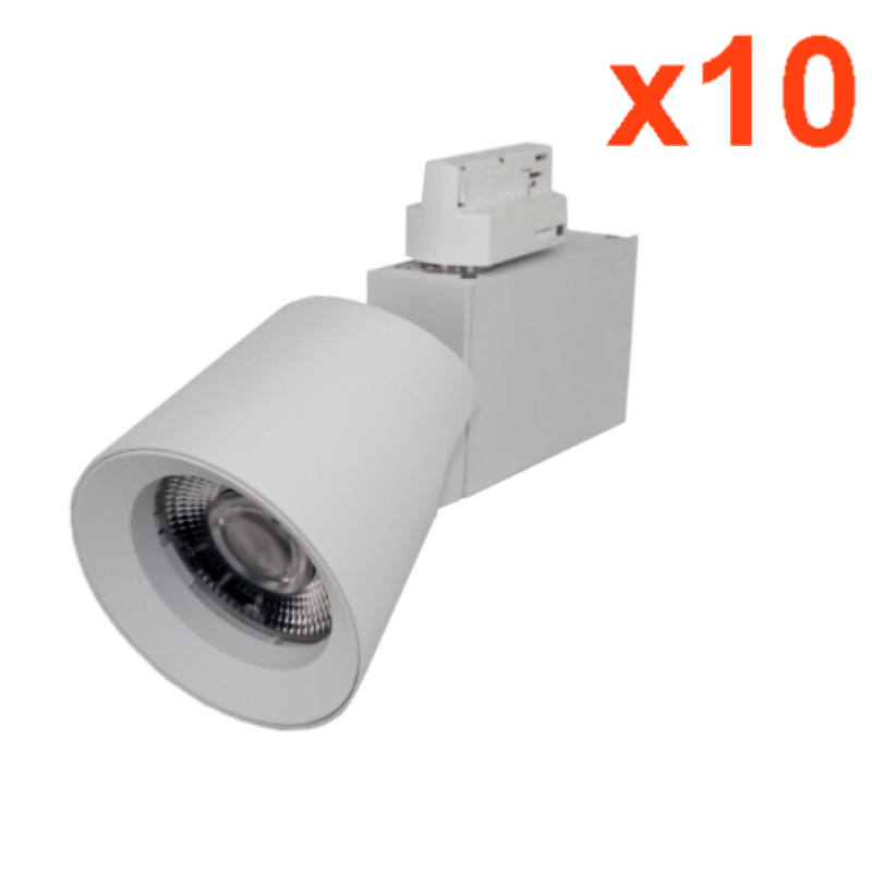 Spot LED sur Rail 25W 38° Monophasé BLANC (Pack de 10) - Silamp France