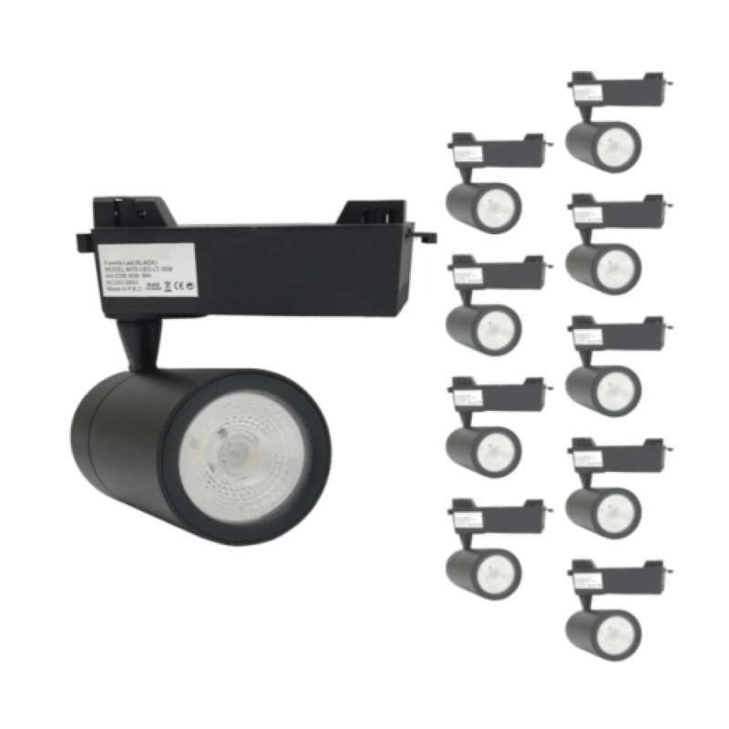 Spot LED sur Rail 30W 80° Monophasé NOIR (Pack de 10) - Silamp France