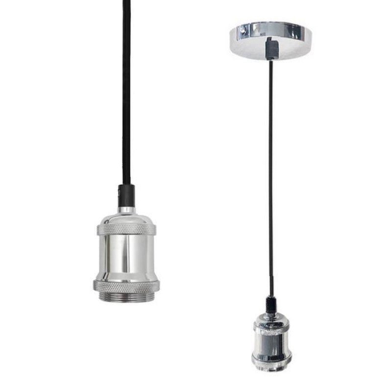 Suspension luminaire Ampoule E27 Argent Chromé Cloche - Silamp France